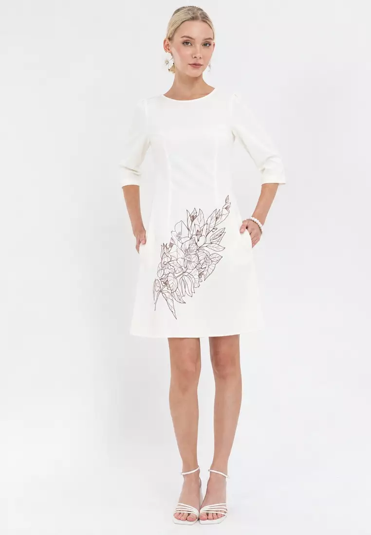 DUNEA Filipiniana Long Sleeves Bougainvillea Dress