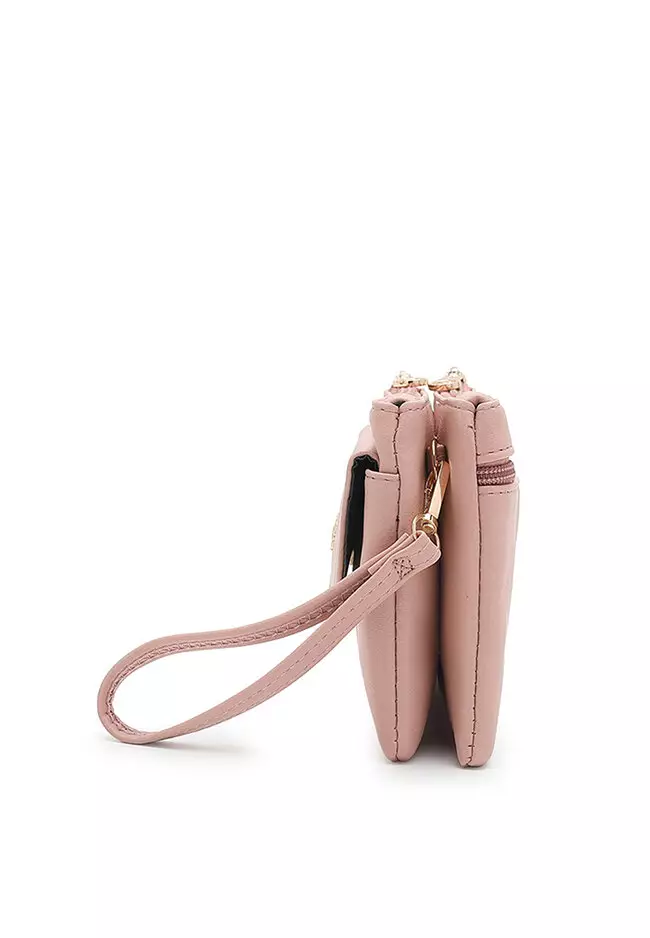 Faux Leather Sling Bag / Crossbody Bag / Wristlet - Pink