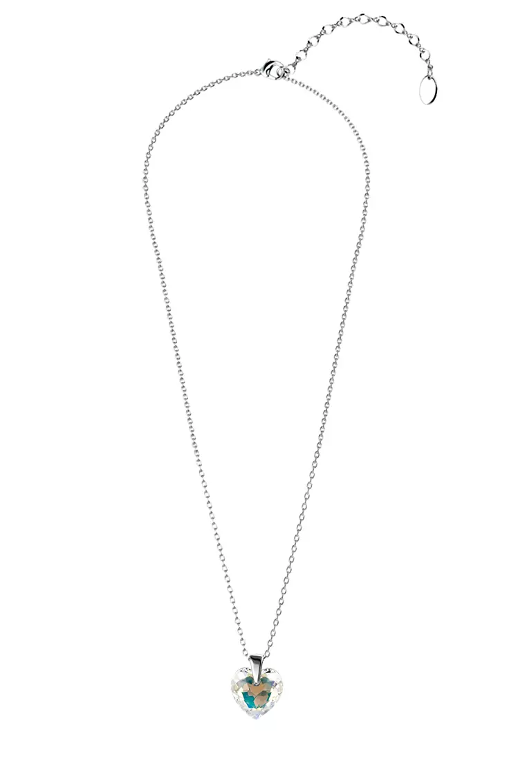 Crystaline Heart Pendant AB Rainbow White Gold - Kalung Crystal Swarovski by Her Jewellery
