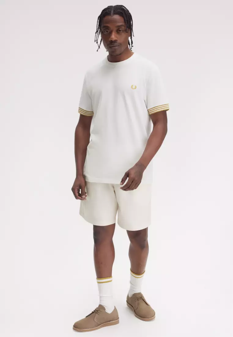 Fred Perry M7707 Striped Cuff T-Shirt (Snow White)