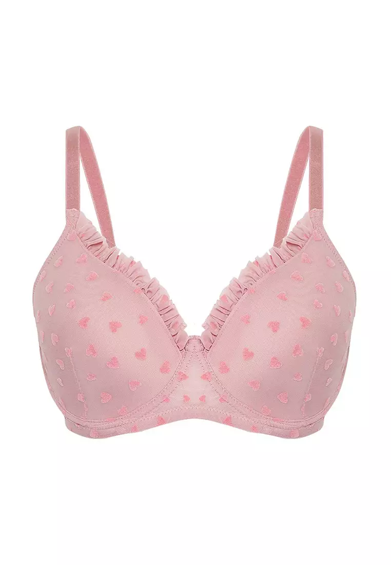 Powder Flock Printed Heart Fixed Cup Adjustable Strap Large Size Bra Tbbss25Cw00011