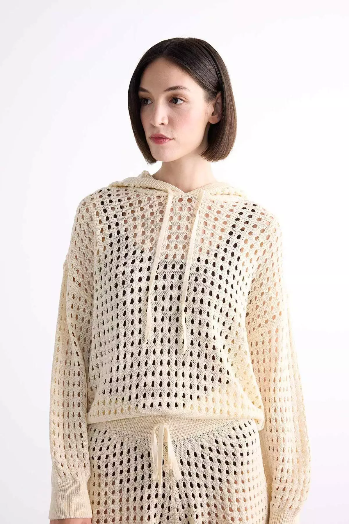 Hooded Crochet Long Sleeve Beach Top F7462Ax25Hs