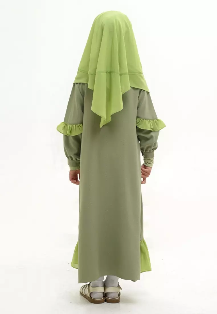 Rabbani - Setelan Gamis Dress Muslim Anak Bani Batuta Khimar Amanda Exclusive - Sage Green