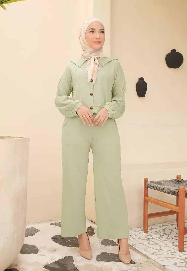 Daneen Waffle Oneset | Setelan Wanita Simple - Mint Leaf