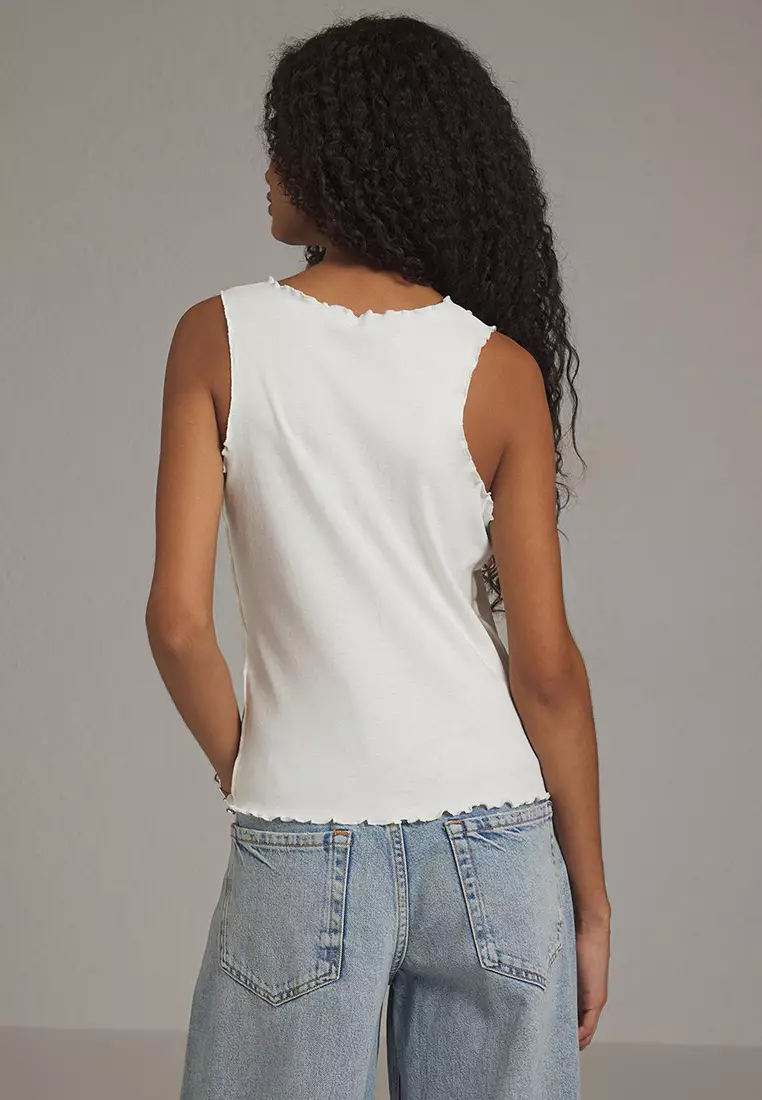 Ecru Ribbed Fitted/Body-Sitting Knitted Undershirt Twoss25Al00032