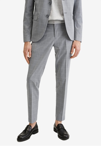 MANGO Man grey Super Slim Fit Checked Tailored Trousers 3D37EAA373A2E8GS_1