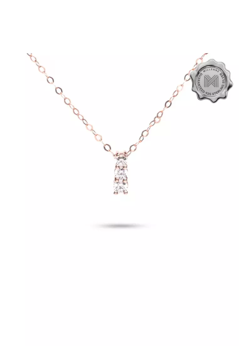 Made For The Night Triple Diamond Cubic Zirconia Rose Gold Necklace with 925 Sterling Silver