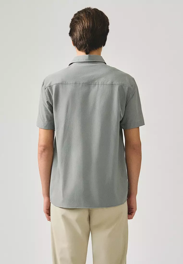 Regular Fit Short Sleeve Shirt In Stretch Woven Fabric