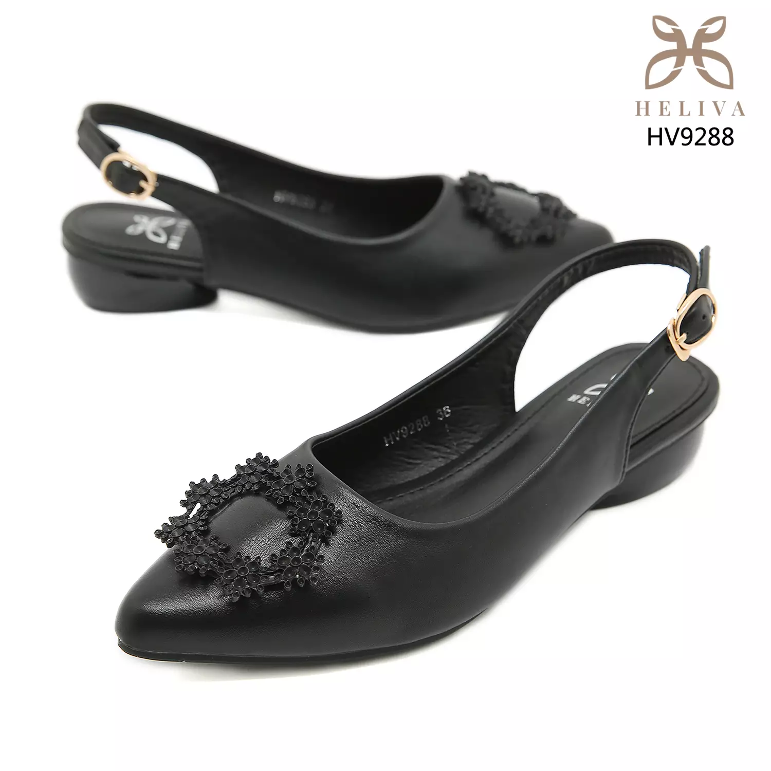 Heliva Rebecca Mules Shoes Sling Back  Frame Metal  Flower Sol 3cm HV9288