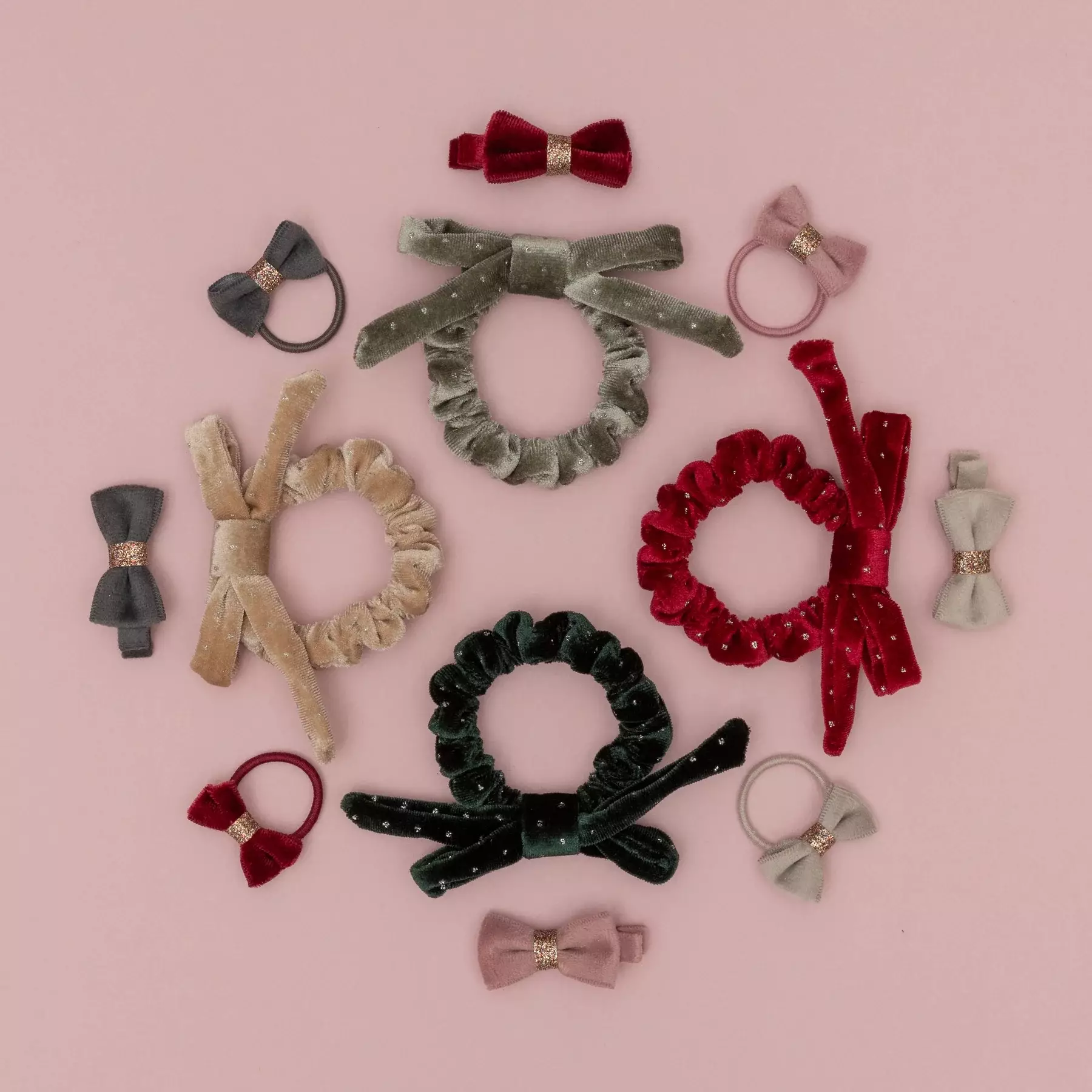 Mimi & Lula Christmas Velvet Bow Clips - Jepitan Rambut Anak Perempuan (Multi)