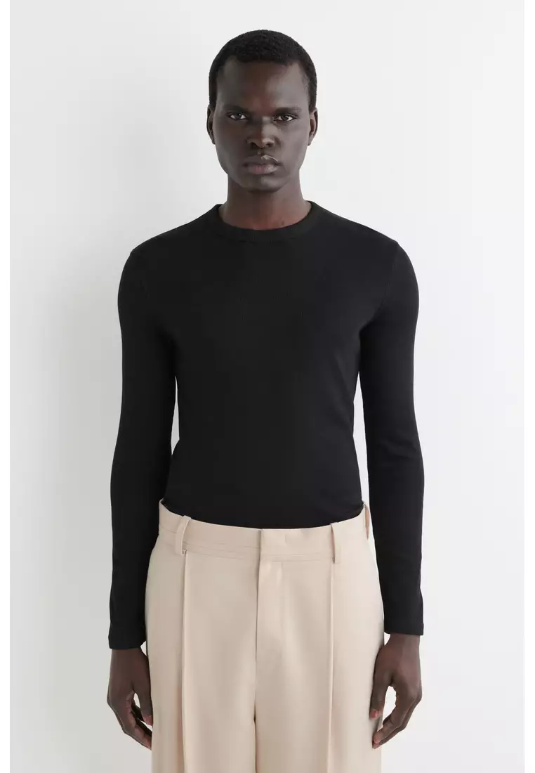 Buy COS SLIM RIBBED COTTON LONG-SLEEVED T-SHIRT 2026 Online | ZALORA