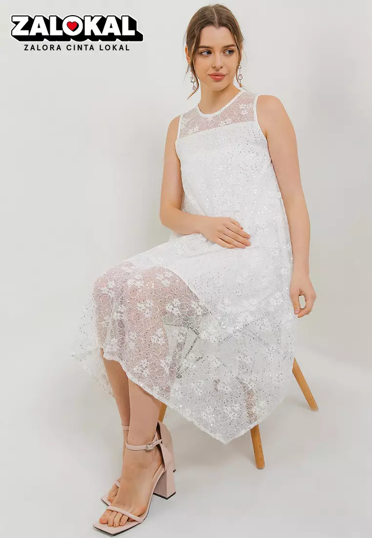 Lace top dress zalora