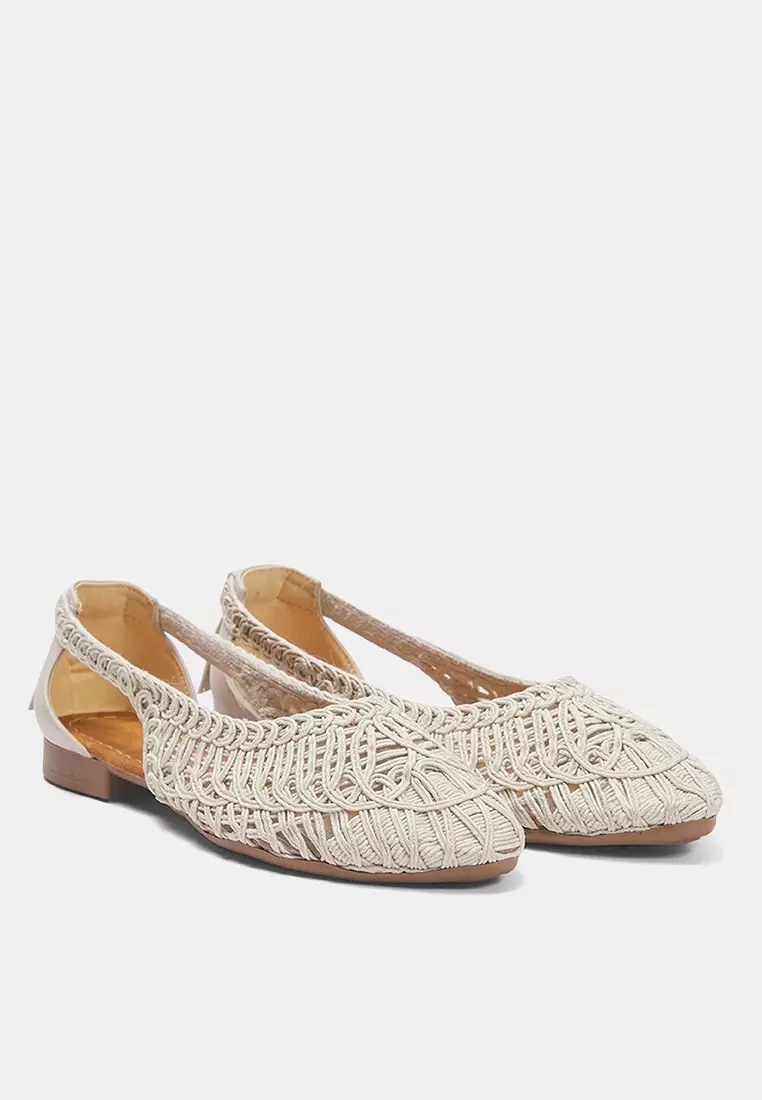 Beige Knitted Patterned Almond Toe Women's Ballerina Ballerina Takss25Be00027