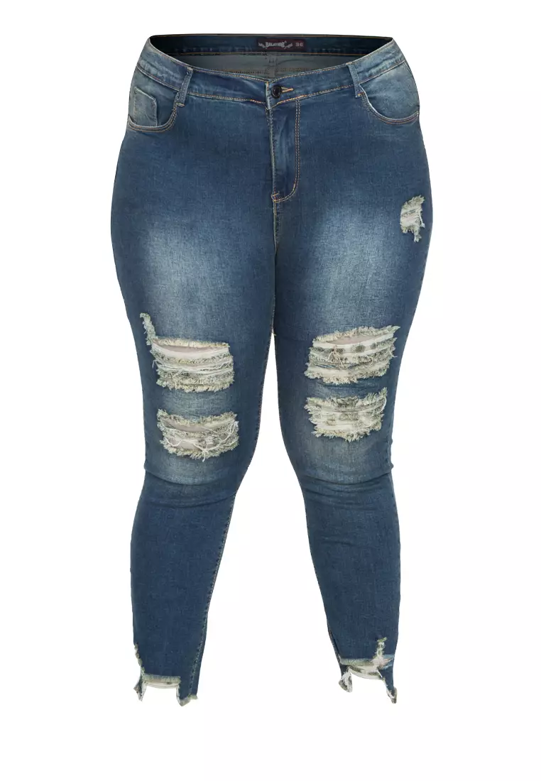 Buy Balaynor Plus Size Cropped Skinny Tattered Jeans 2023 Online ...