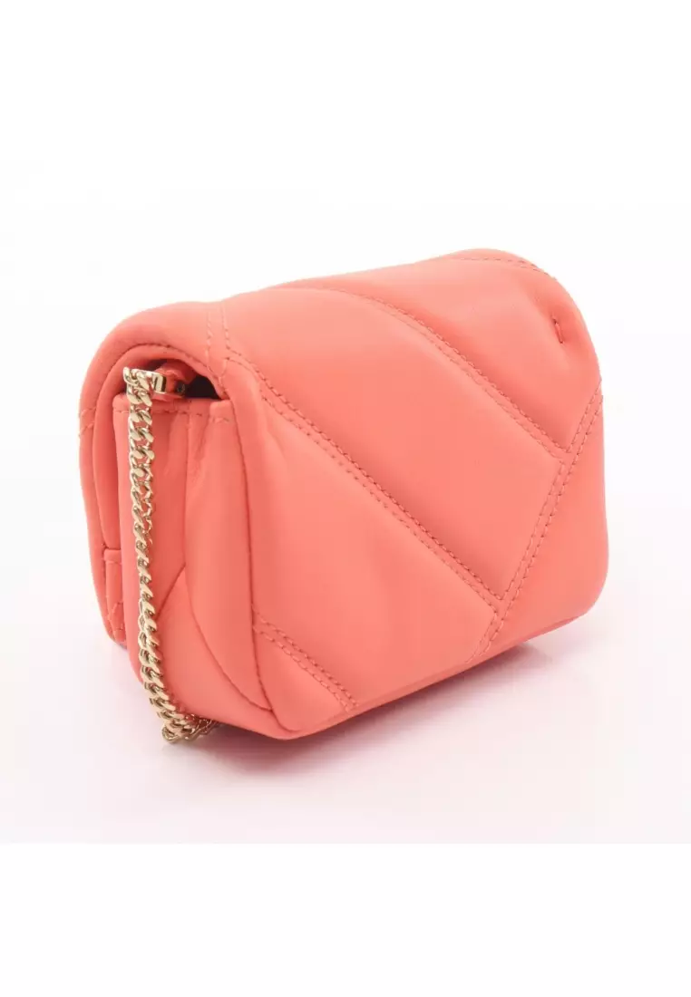 Pre-Loved Bvlgari serpenti cabochon micro chain shoulder bag leather Coral pink