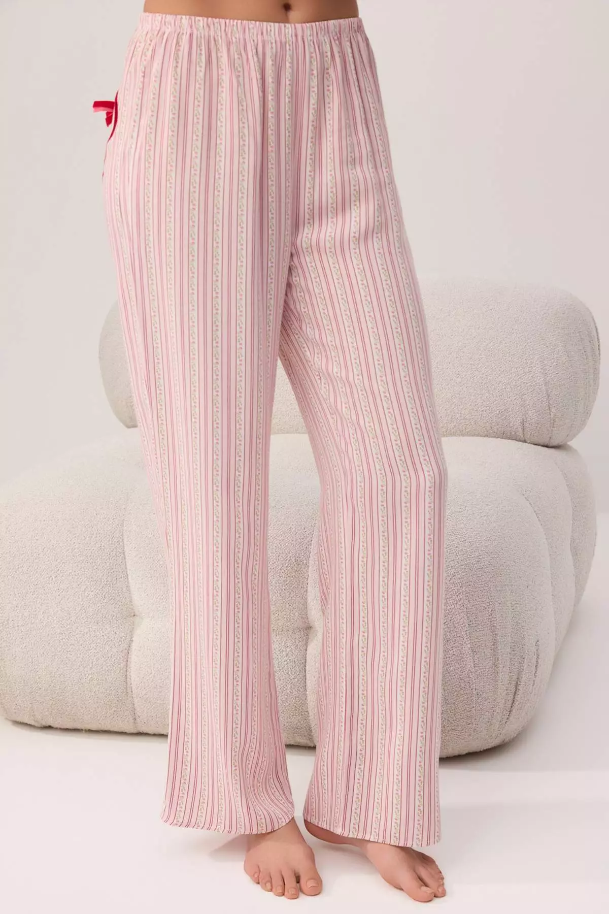Multi-Colored Floral Heart Detailed Viscose Woven Pajama Set Thmss26Pt6