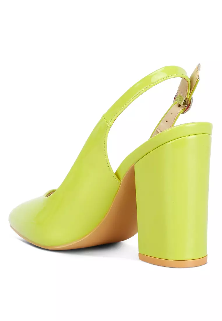 Lime Green Slingback High Block Sandals