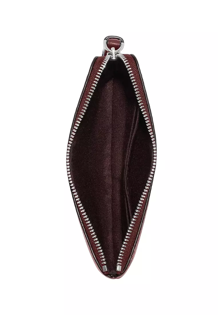 Corner Zip Wristlet With Coach Stripe - Wine