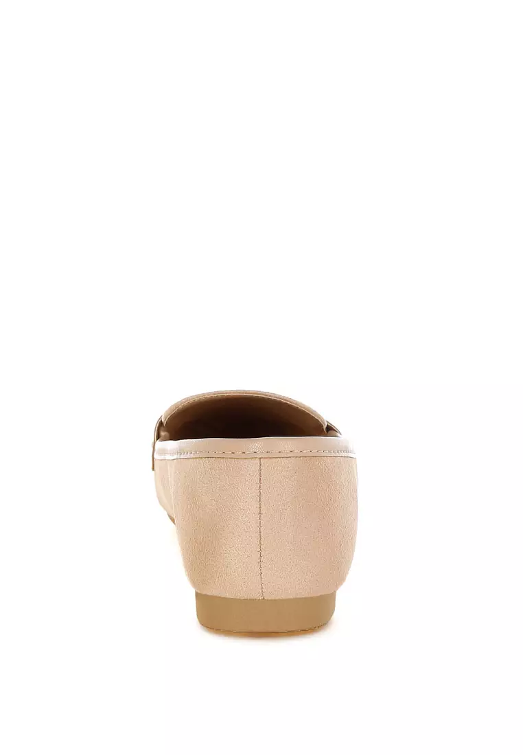 Penny Strap Studded Loafers In Beige