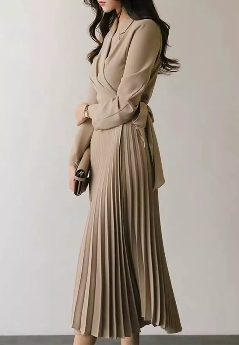 New Autumn Style Elegant Tie-Waist Long-Sleeved Dress CA25091543BE