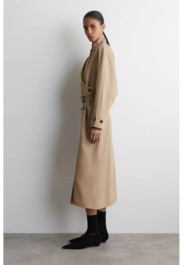 WRAP-OVER WOOL-TWILL TRENCH COAT