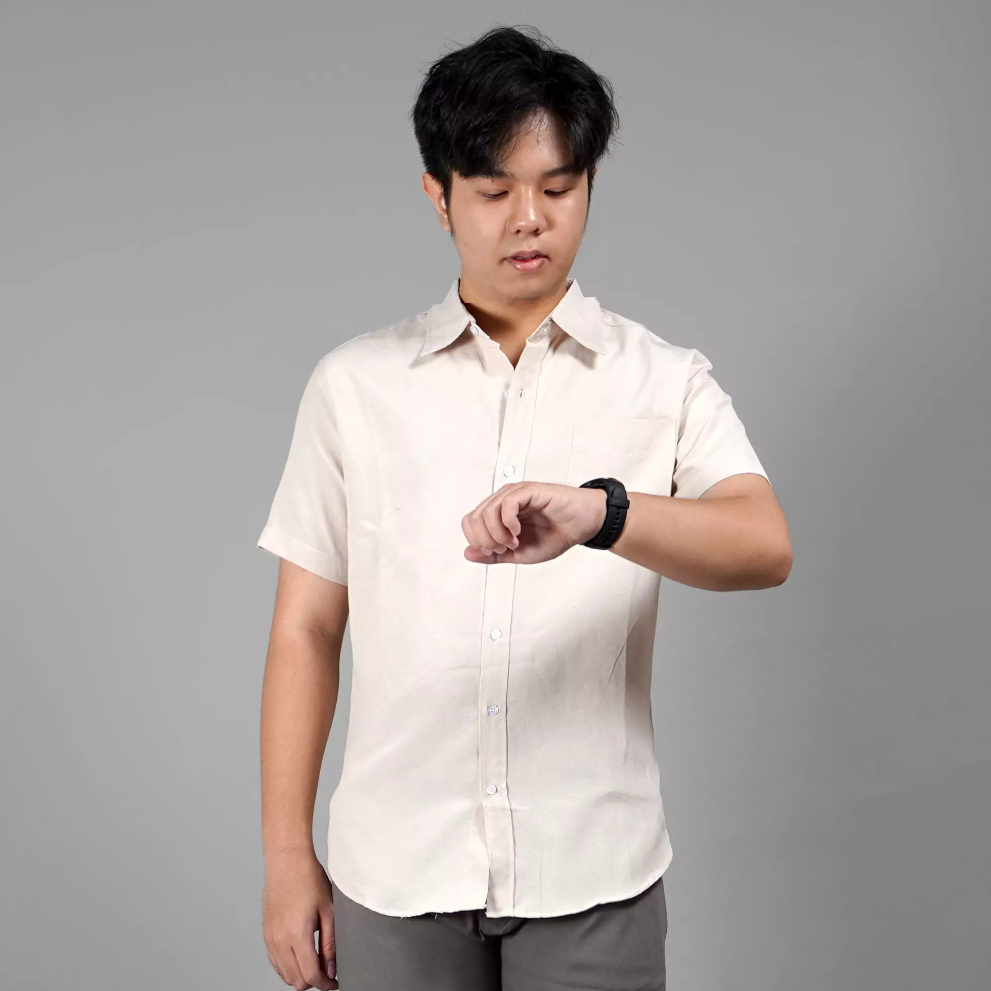 CALEB Work Shirt Casual Shirt Kemeja Pria Lengan Pendek - BEIGE