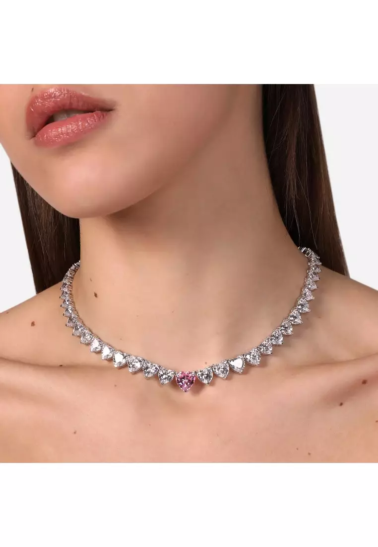 Chiara Ferragni Diamond Heart 38.5+1cm Pink, White Women's Heart Necklace J19AUV02