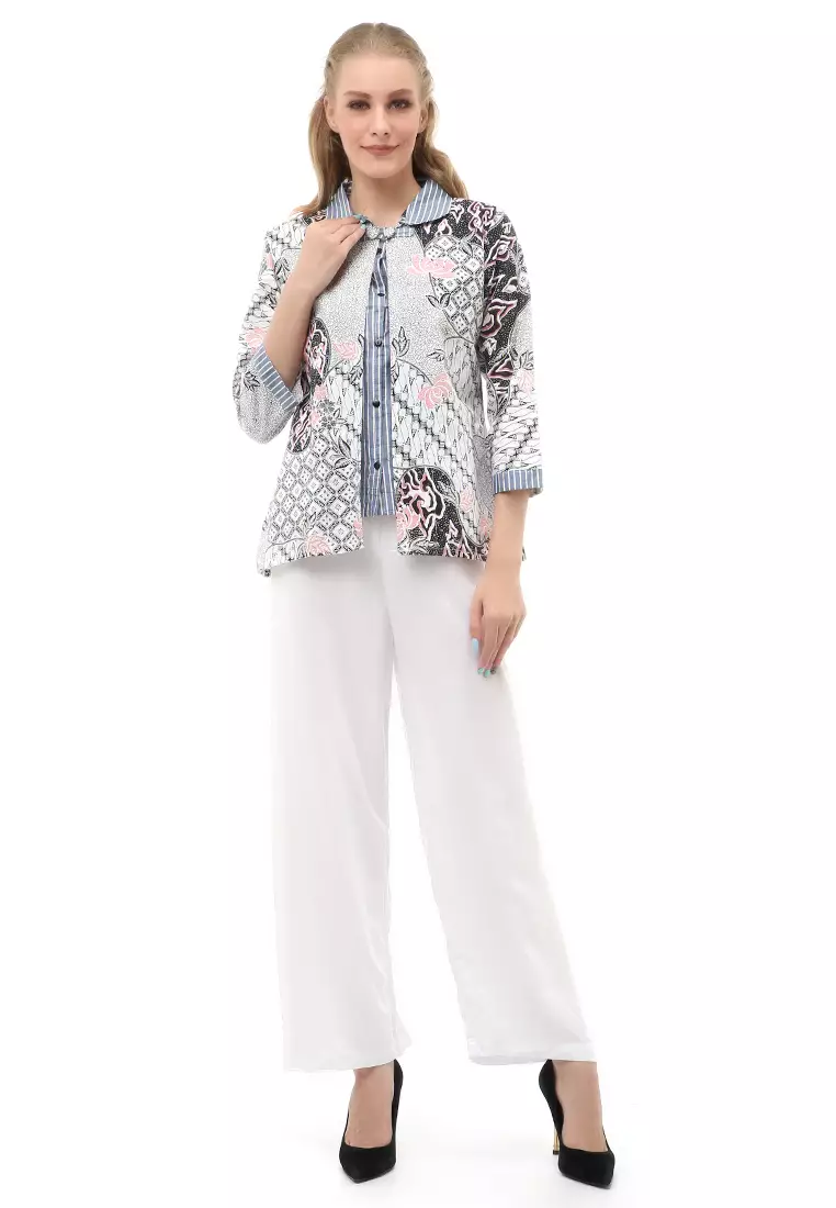 Lynelle Atasan Wanita Batik Bolero Lengan Panjang Motif Simply Material Cotton ORIGINAL - Gray