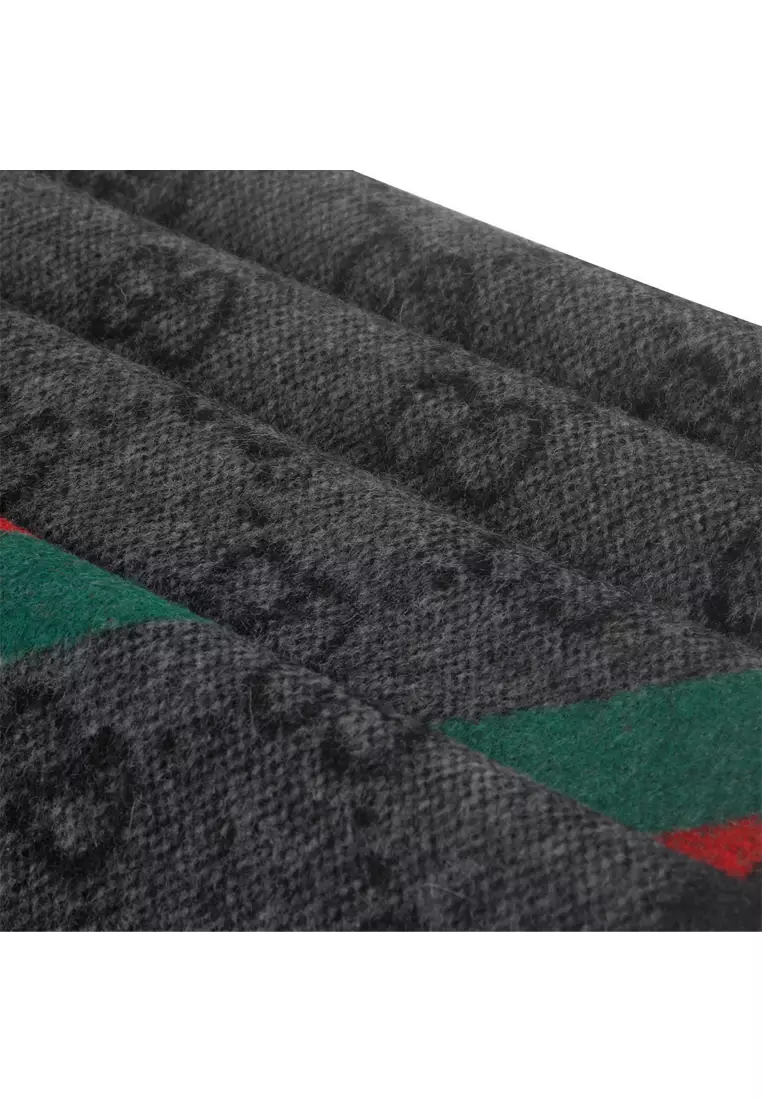GG Logo Wool Scarf in Dark Grey 570603 3G200