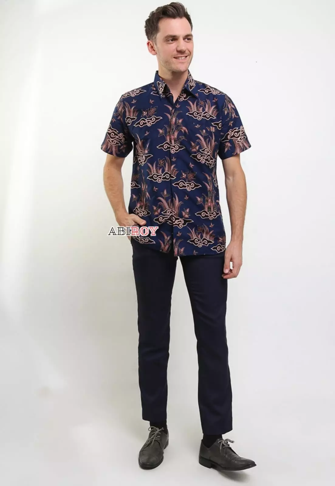 Kemeja Batik Pria Premium Slimfit Elegant Modern Lengan Pendek Agri Navy