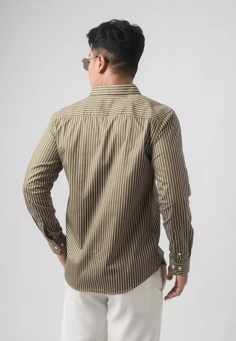 Hugo Stripe Shirt Dark Sage Green LS