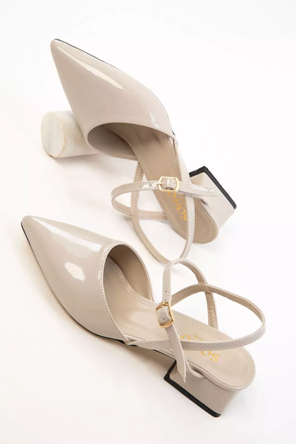 Beige Patent Leather Women's Classic Heeled Shoes 20655