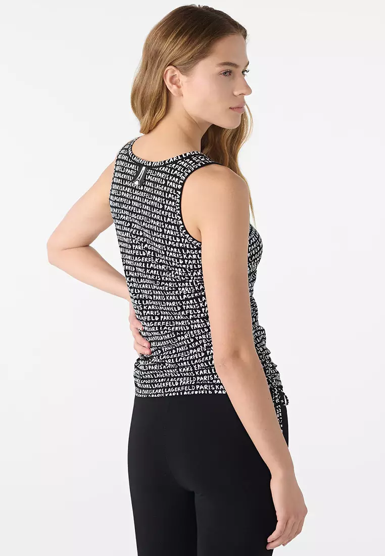 Karl Lagerfeld Logo Printed Ruched Side Tank