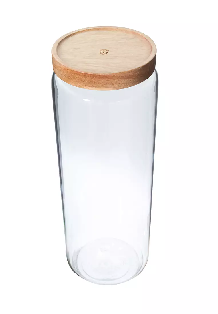 1pc Small Transparent Storage Jar With Acacia Wood Lid, Mini