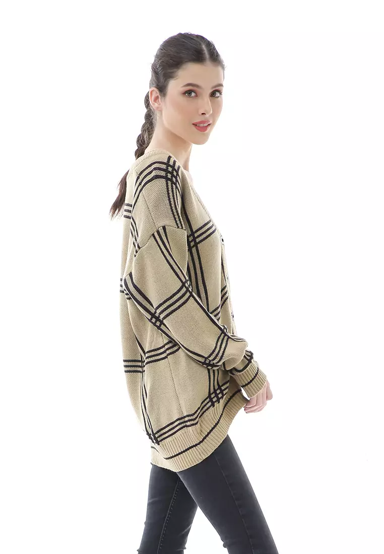 Eshika Cardigan Rajut Oversize Motif Kancing Tebal High Quality - Khaki