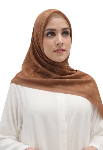 Buttonscarves brown Buttonscarves Monogram Voile Square Caramel 1F3EDAAE50E6BBGS_1