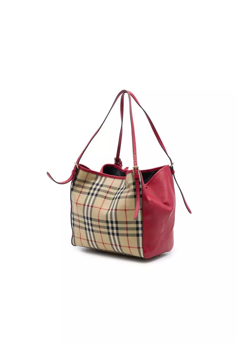 Pre-Loved Burberry Small Haymarket Check Nylon And Calfskin Canterbury Tote
