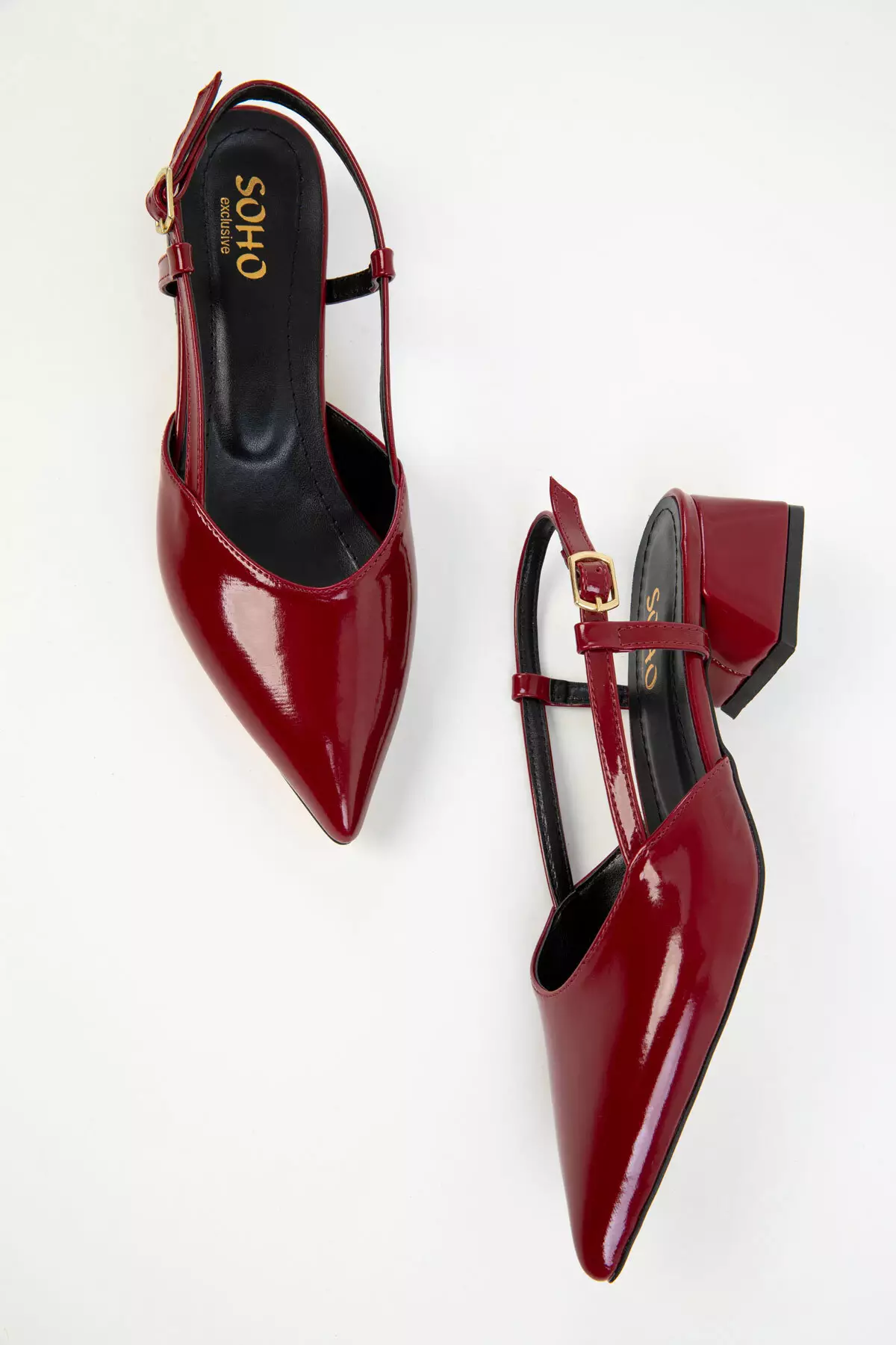 Claret Red Patent Leather Women's Classic Heeled Shoes 20286
