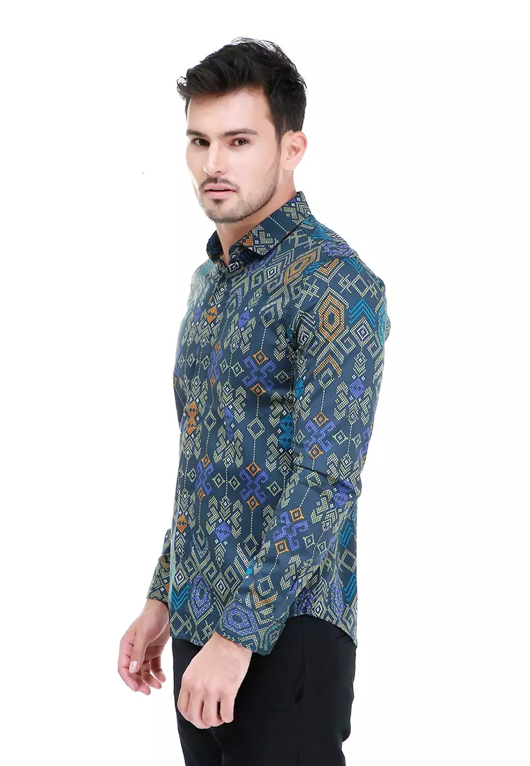 Dwan Kemeja Batik Pria Tribe Atasan Formal Longsleeve Shirt Material Cotton ORIGINAL - Green