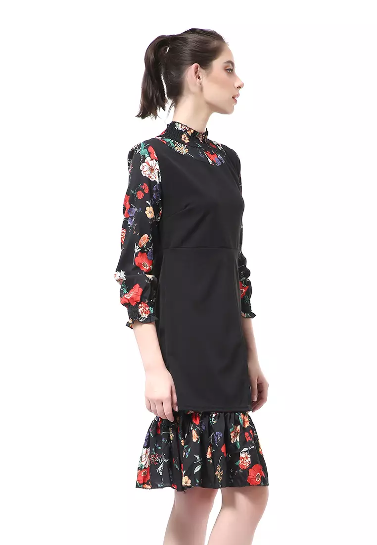 Rachel Midi Dress Wanita Lengan Panjang Turtleneck Material Cotton ORIGINAL - Red Black