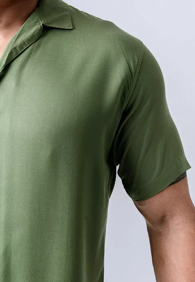 Cuban Viscose Dark Sage Green Casual Shirt