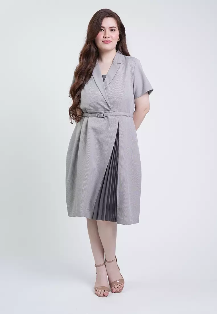 Milly Plus Size Anna Pleated Belted Wrap Sheath Dress