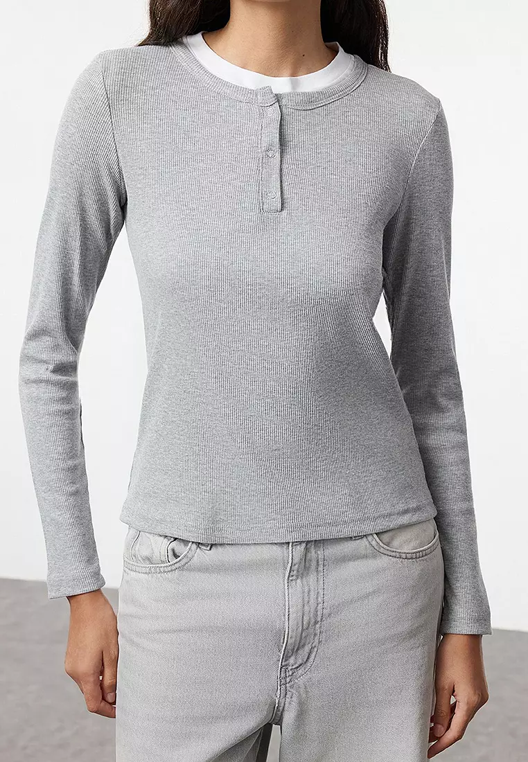 Color Block Collar Henley Top