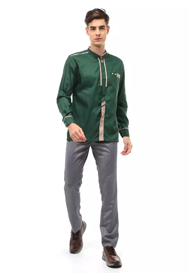 Dwan Atasan Formal Pria Kemeja Koko Khatulistiwa Motive Long Sleeve Material Cotton ORIGINAL - Green