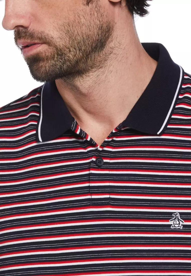 Interlock Striped Pattern Short Sleeve Polo Shirt