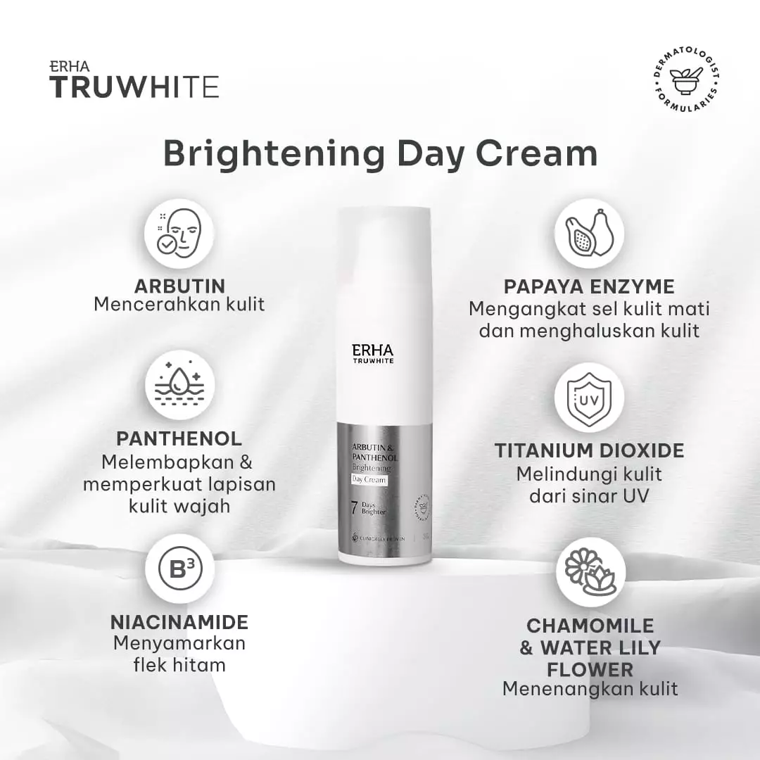 ERHA Truwhite Arbutin & Panthenol Brightening Day Cream 30G - Krim Pencerah Wajah