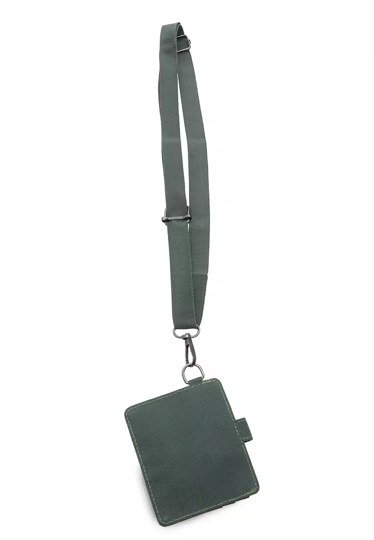 Hanging Neck Dompet Kartu 4 Slot Free Tali Gantung Motif Polos Holder Wallet Unisex - Army