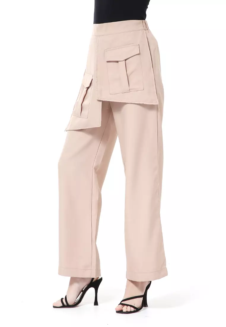 Stella Long Pants Celana Panjang Kasual Wanita Model Pocket Material Cotton ORIGINAL - Cream