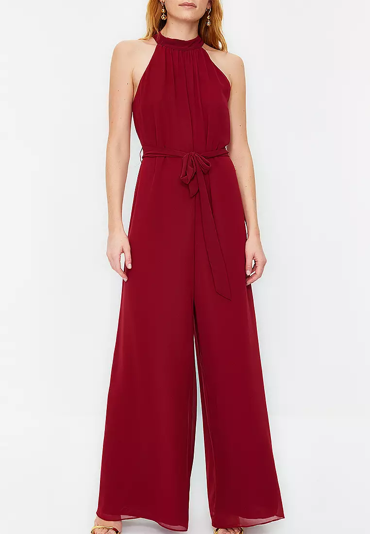 Belted Chiffon Jumpsuit