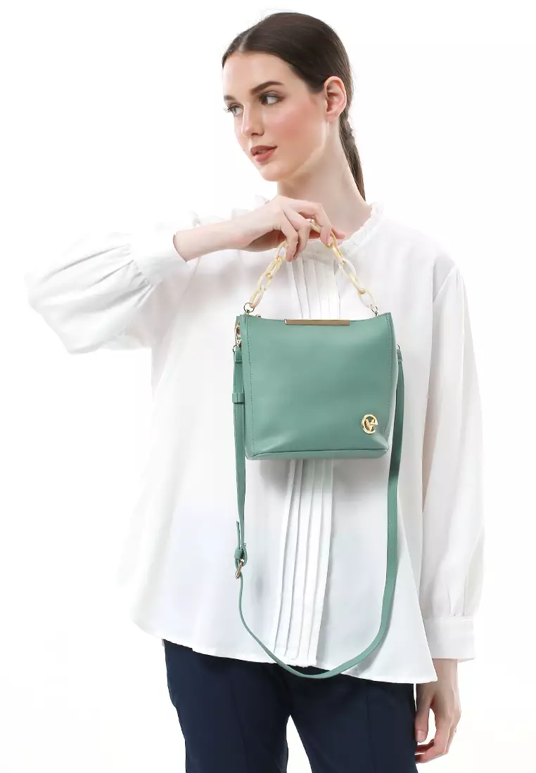 Viona Sling Bag Wanita Remaja Rantai Premium Polos - Soft Green